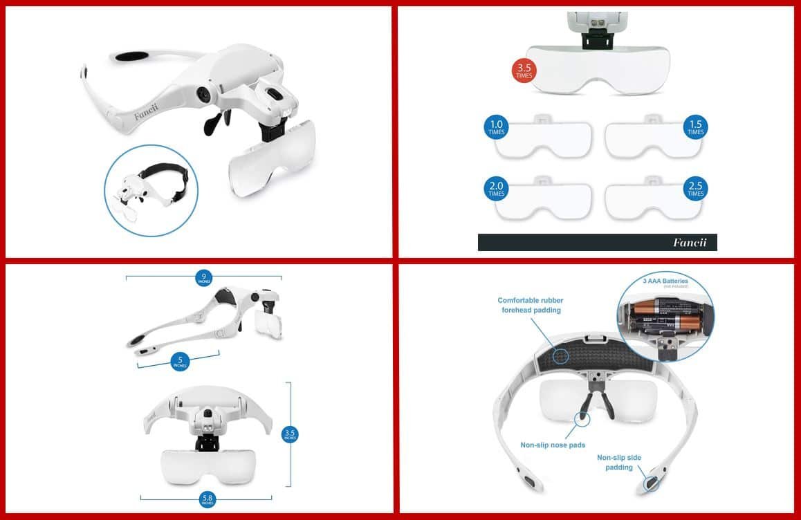 Fancii Headband LED Illuminated Head Magnifier Visor